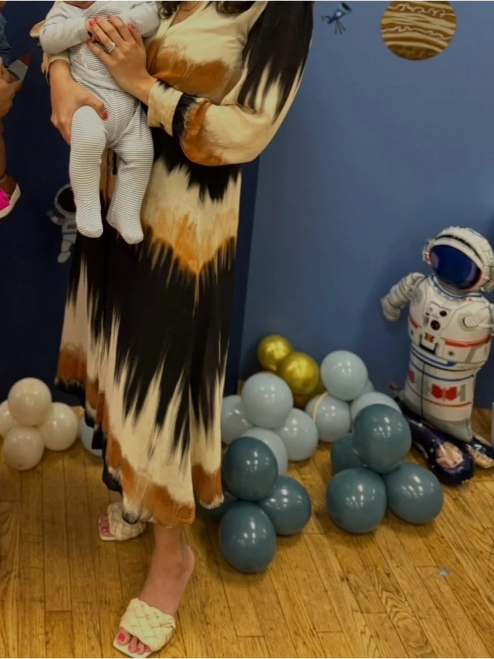 Zara Black, Tan & Cream Long Sleeve Tie-Dye Midi Dress - Picture 1 of 3